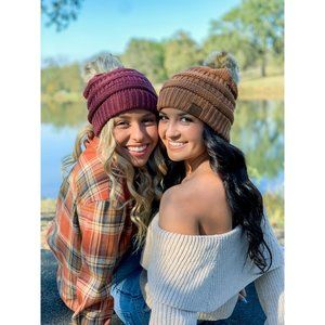 NEW C.C. Faux Fur Pom Beanie Many Colors